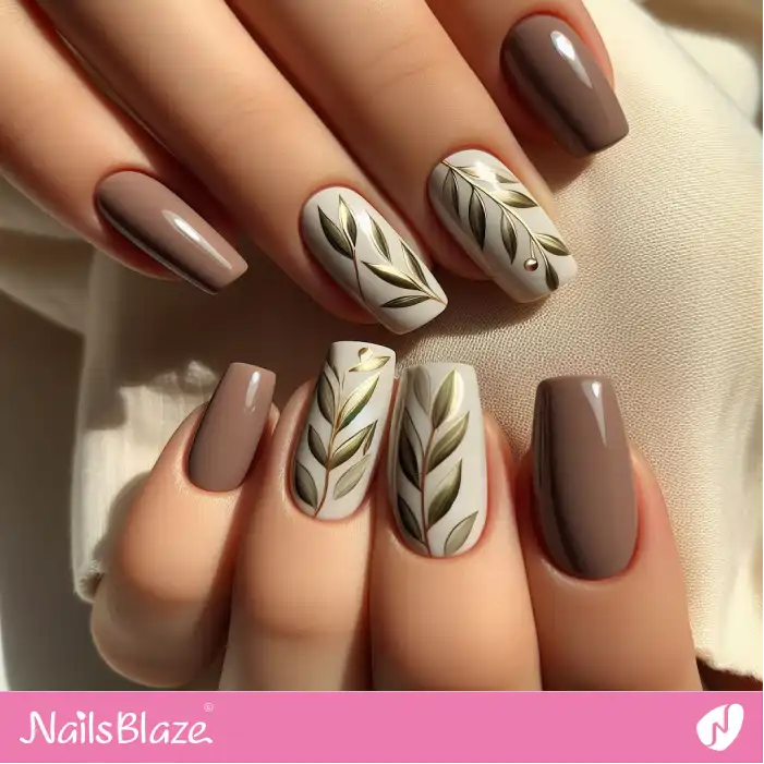 Olive Leaf Nail Design | Nature-inspired Nails - NB1607